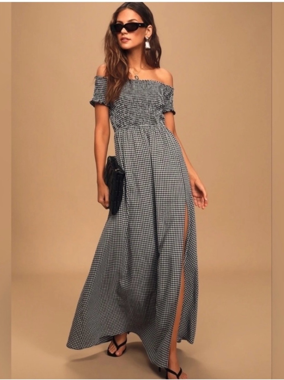 Lulu's Black & White Gingham Strapless Maxi Dress - Picture 2 of 2